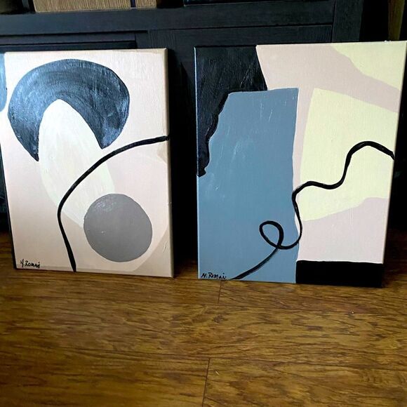 Original Artwork  2 pc Abstract Acrylic Painting 16"x 20"  each Minimalist - Picture 1 of 3